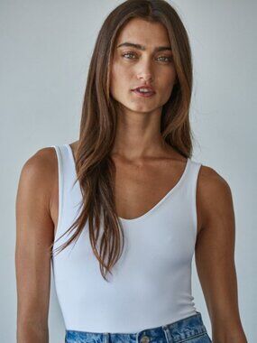 By Together White Scoop Neck Tank Bodysuit